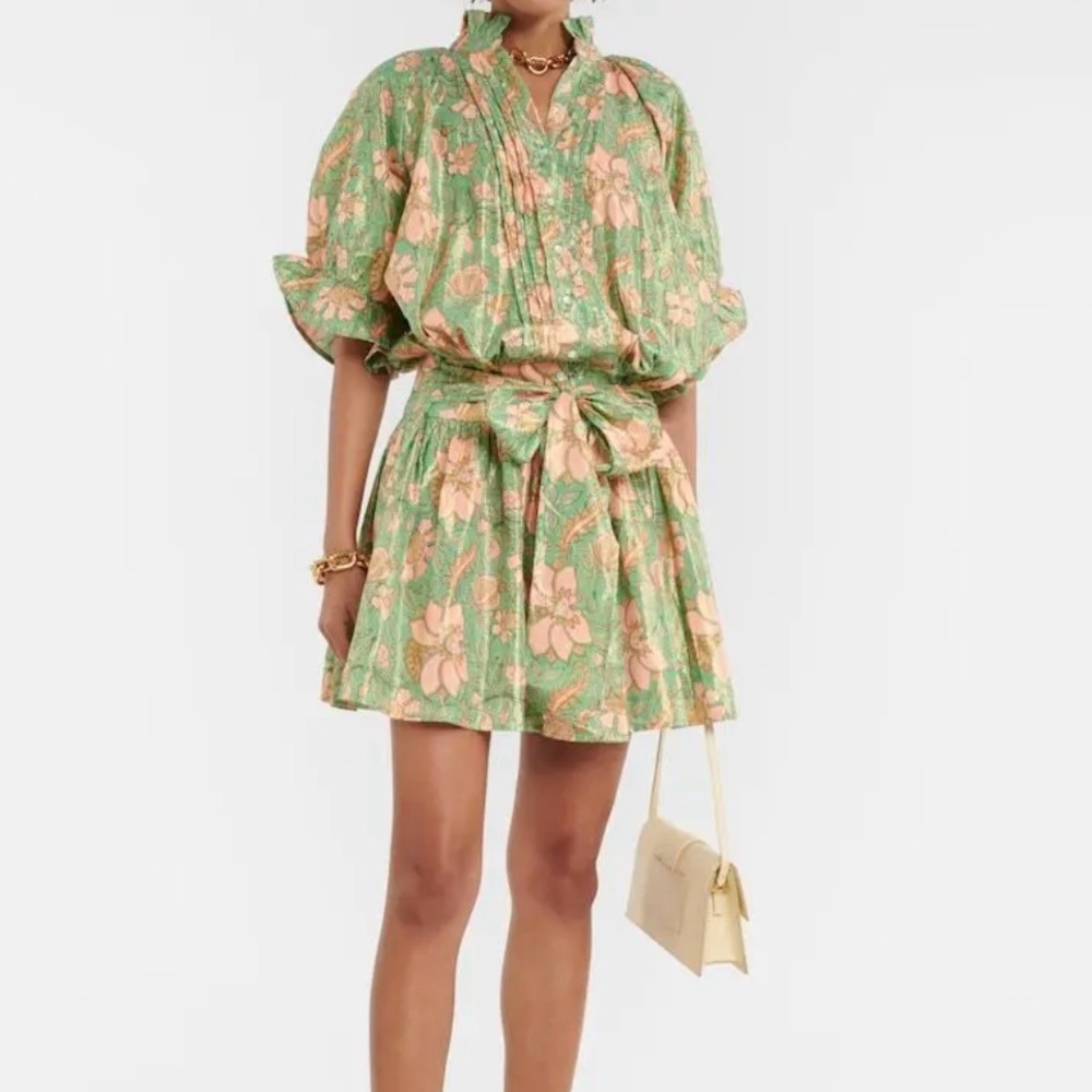 Juliet Dunn Floral Cotton-Blend Lamé Minidress